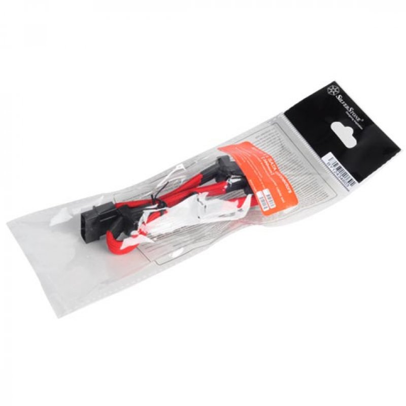 Silverstone 4-Pol-Molex auf 4x SATA Verlangerung - 300mm rouge