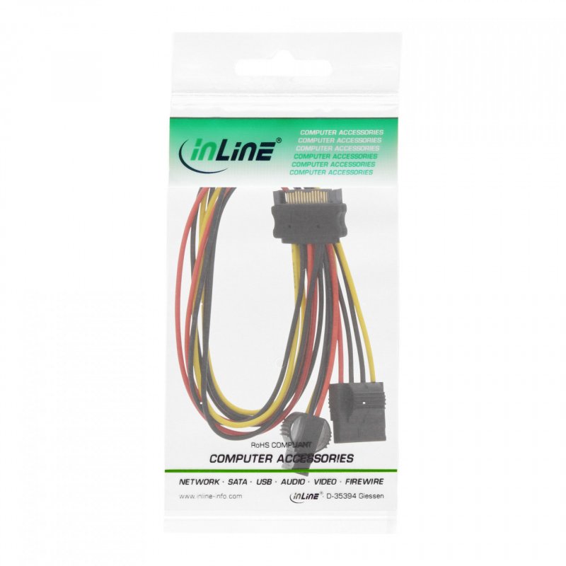 InLine compatible SATA Strom-Y-Kabel auf 2x 4-Pol Molex - 30cm