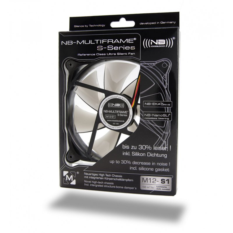 Noiseblocker M12-S1 système de refroidissement d’ordinateur Boitier PC Ventilateur Noir, Gris