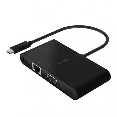 Adaptateur USB-C avec 1x HDMI 4K, 1x VGA, RJ45 et 100 W