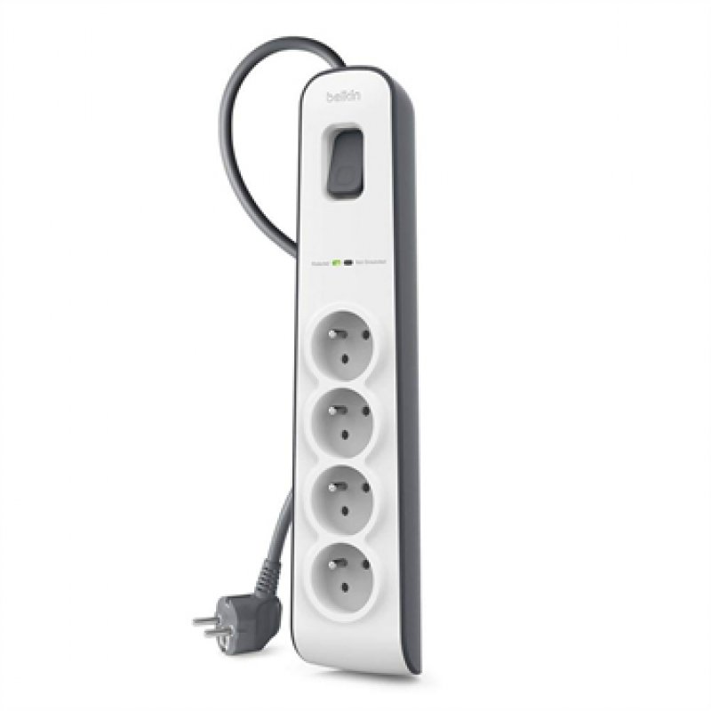 S - Belkin compatible BSV400ca2M - Multiprise/Parafoudre 4 Prises - Cordon de 2m - Blanc (Protection jusqu'à 525 joules