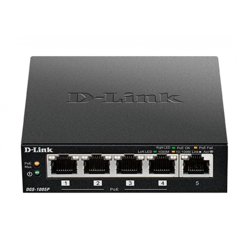 D-Link DGS-1005P Unmanaged L2 Gigabit Ethernet (10/100/1000) Power over Ethernet (PoE) Black