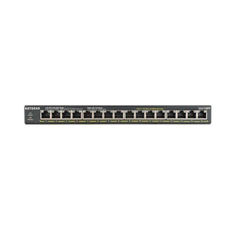 NETGEAR GS316PP Unmanaged Gigabit Ethernet (10/100/1000) Power over Ethernet (PoE) Black