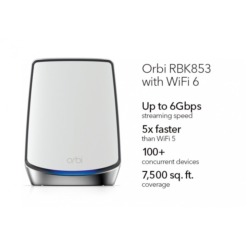 NETGEAR Orbi RBK853 AX6000 WiFi 6 Mesh System Tri-bande (2,4 GHz / 5 GHz / 5 GHz) Wi-Fi 6 (802.11ax) Gris 4 Interne