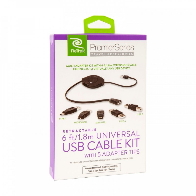 ReTrak ETPRU6M USB cable 1.8 m USB 1.1 USB A USB C/Micro-USB B/Mini-USB B/Lightning Black
