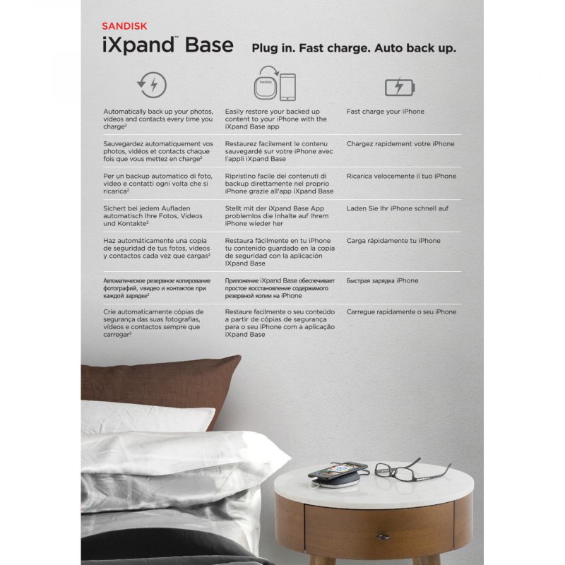 SanDisk iXpand Base Smartphone, Tablette Noir, Argent CC Charge rapide Intérieure