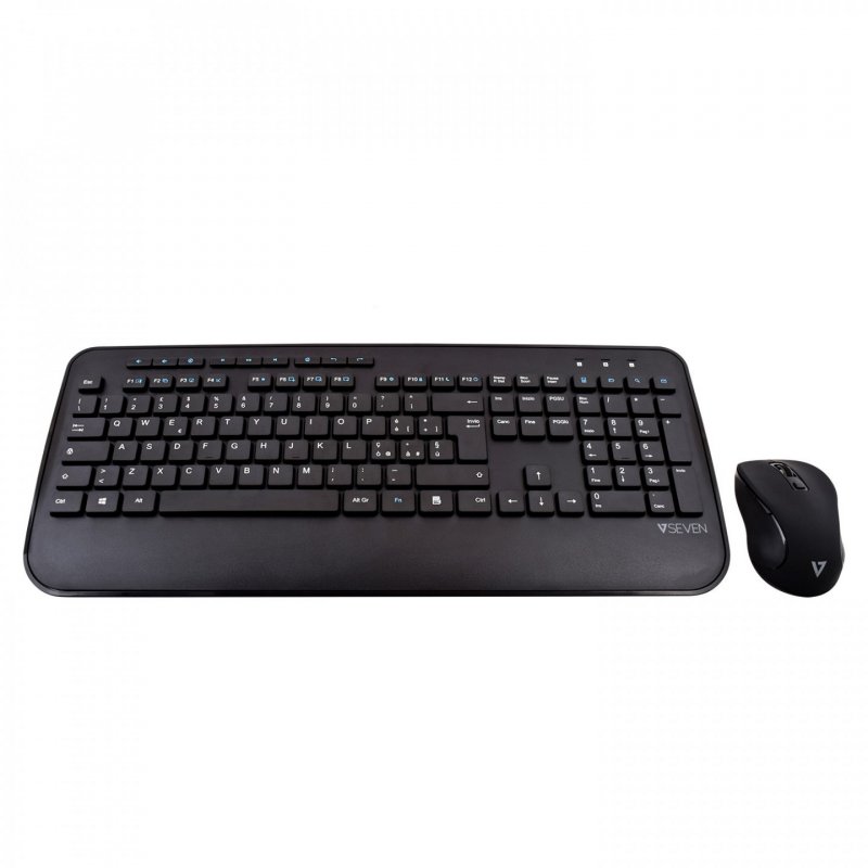V7 CKW300IT Full Size/Palm Rest Italian QWERTY - Black, Professional Wireless Keyboard and Mouse Combo – IT, Multimedi