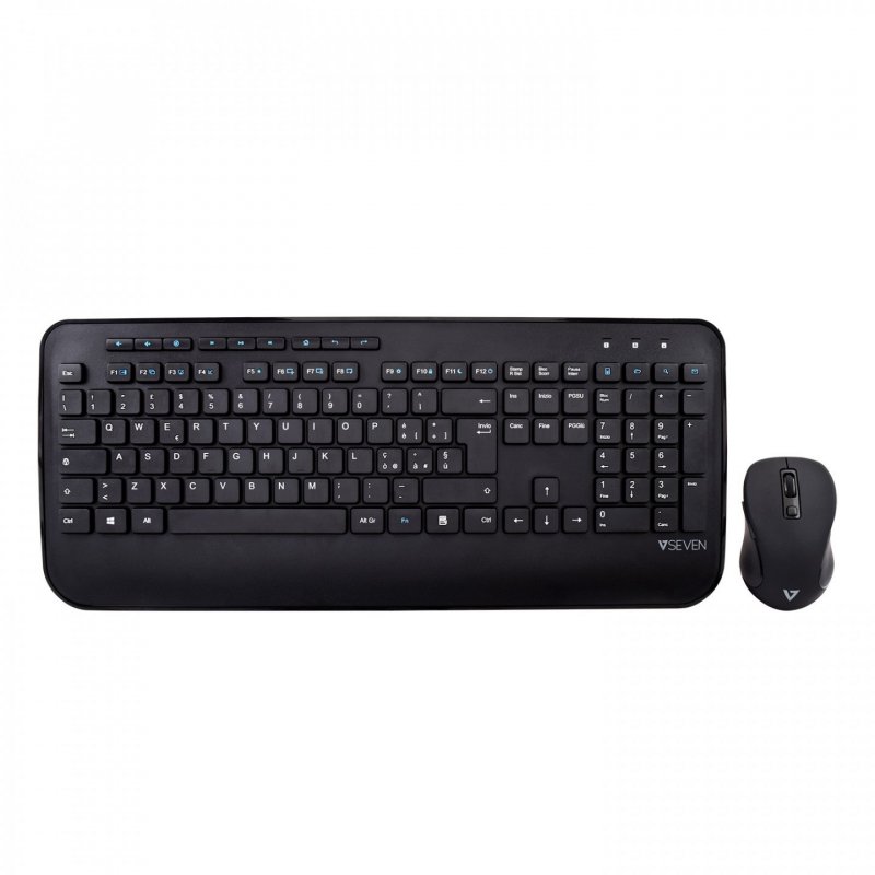 V7 CKW300IT Full Size/Palm Rest Italian QWERTY - Black, Professional Wireless Keyboard and Mouse Combo – IT, Multimedi