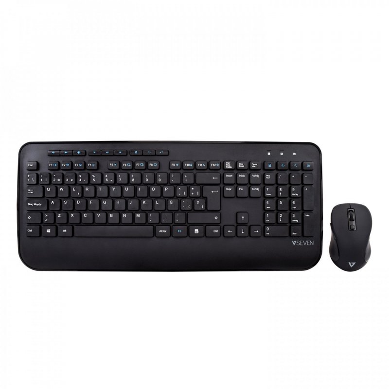 V7 Clavier QWERTY espagnol complet avec repose-mains CKW300ES – Noir
