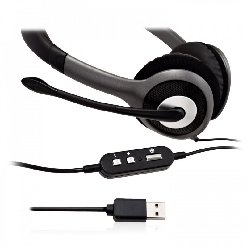 V7 HU521-2EP headphones/headset Wired Head-band Office/Call center Black, Silver