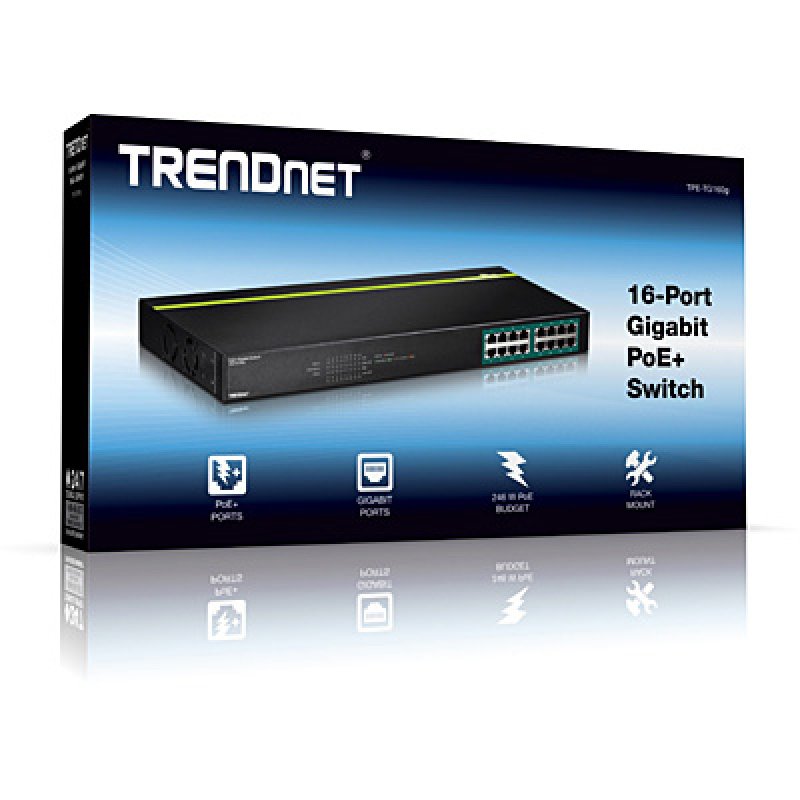 Trendnet TPE-TG160G network switch Unmanaged L2 Gigabit Ethernet (10/100/1000) Power over Ethernet (PoE) 1U Black