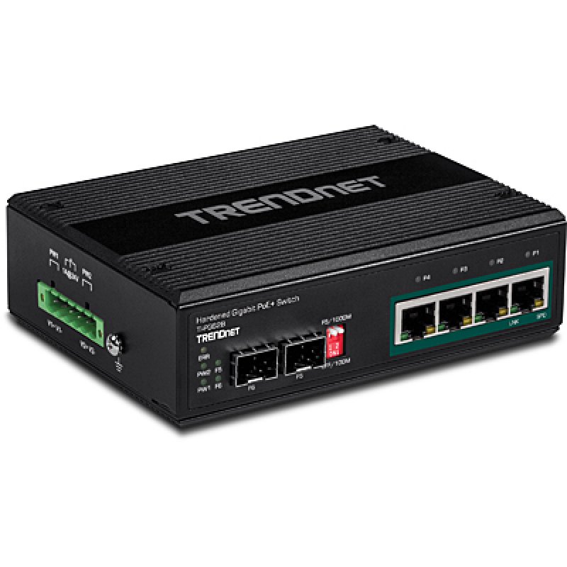 6-PORT HARDENED INDUSTRIAL GIGA POE+ SWITCH /W 2 SFP
