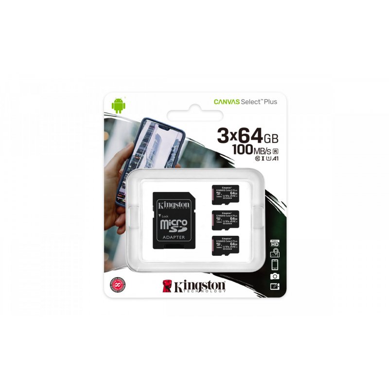 64GB MICROSDXC CANVAS SELECT 3P 3PC 100R A1 C10 CARD+SD ADAPTER