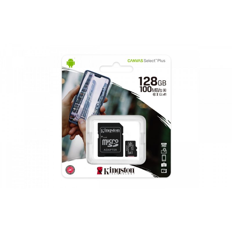 128GB MICROSDXC CANVAS SELECT 100R A1 C10 CARD + SD ADAPTER