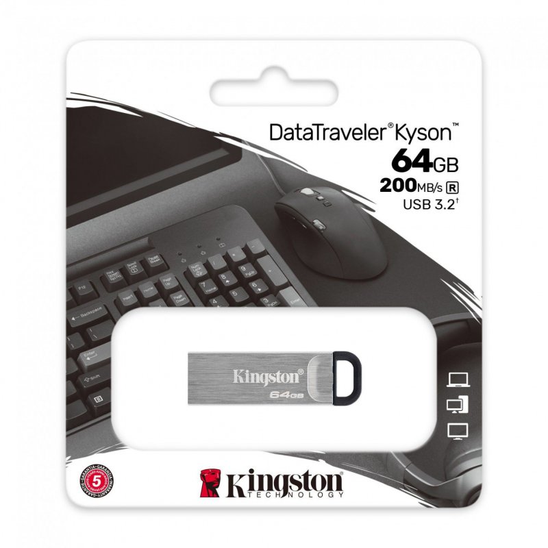 Kingston compatible USB-Stick DataTraveler Kyson - USB 3.1 Gen 1/USB 3.2 - 64 GB - Silber/Schwarz