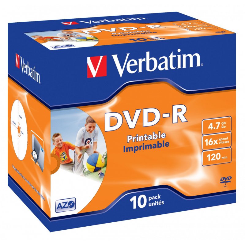 DVD-R 4.7 Go 16x imprimable (par 10, boite)