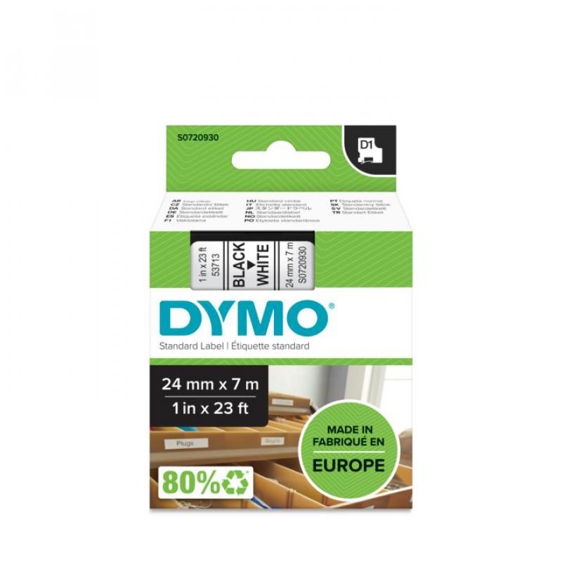 DYMO D1 Cassette de ruban à étiqueter noir/blanc,24 mm x 7 m