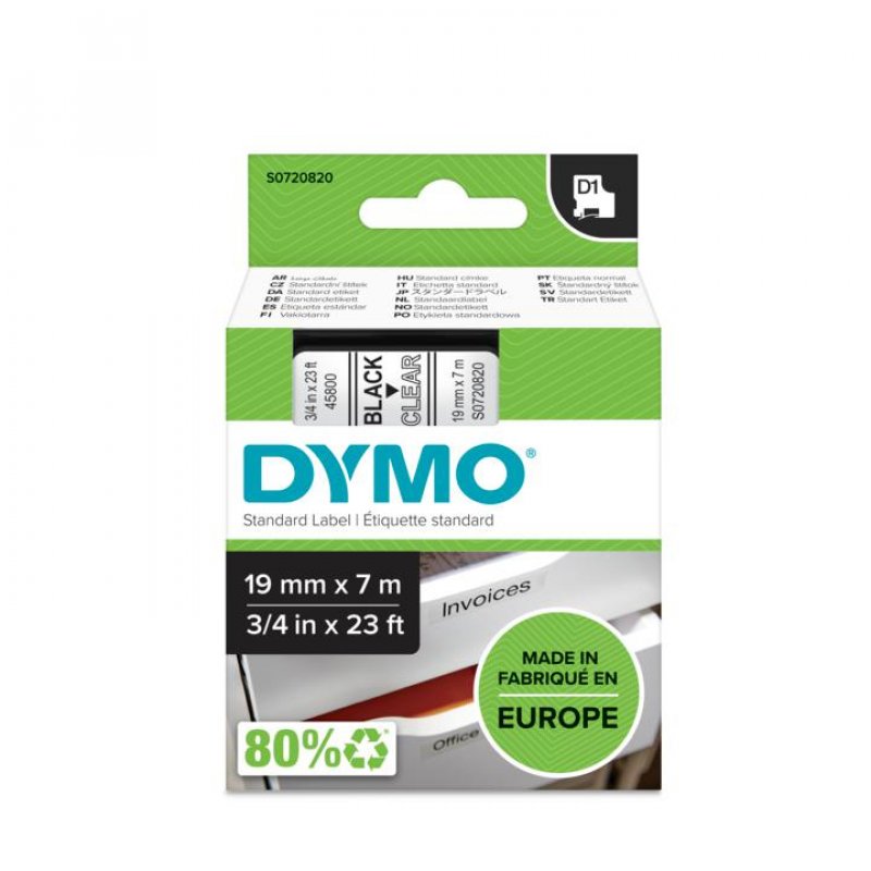 DYMO Ruban D1 Standard - noir/transparent 19 mm - 7 m