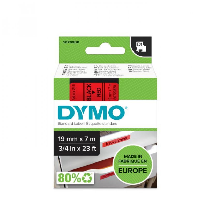 DYMO D1 Cassette de ruban à étiqueter noir/rouge,19 mm x 7 m