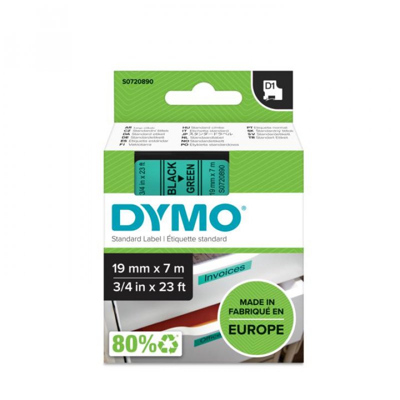 DYMO D1 Cassette de ruban à étiqueter noir/vert, 19 mm x 7 m