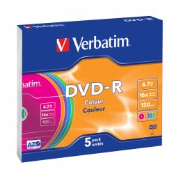 DVD-R/4.7GB 16xspd Colour 5pk SlimCase