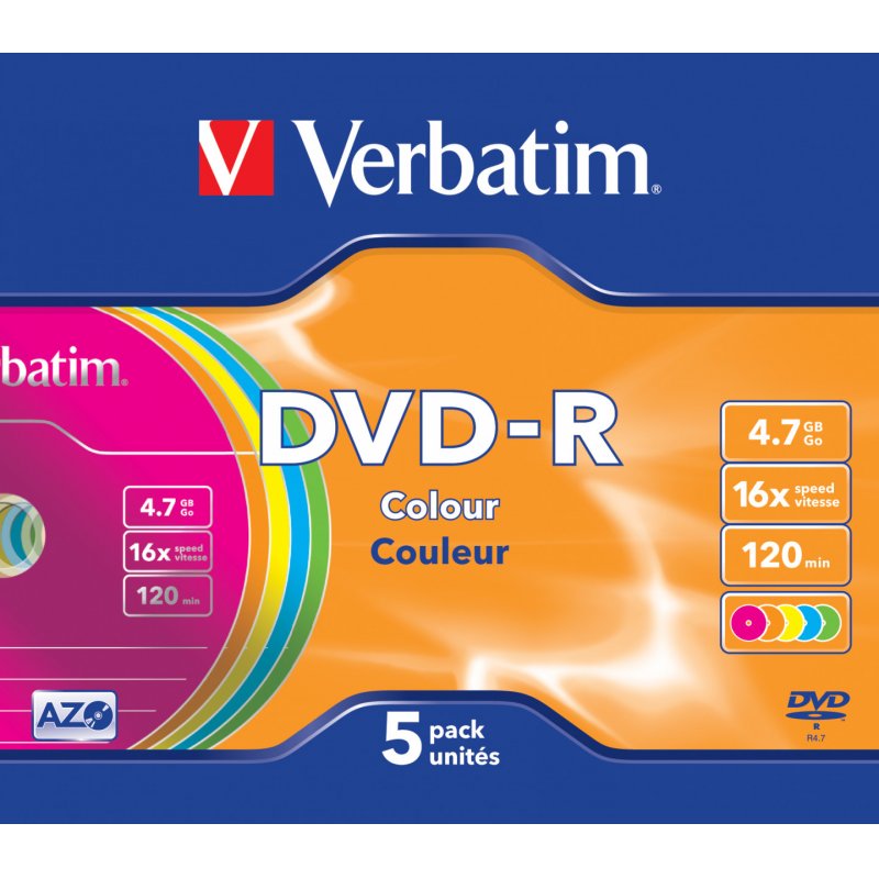 DVD-R/4.7GB 16xspd Colour 5pk SlimCase