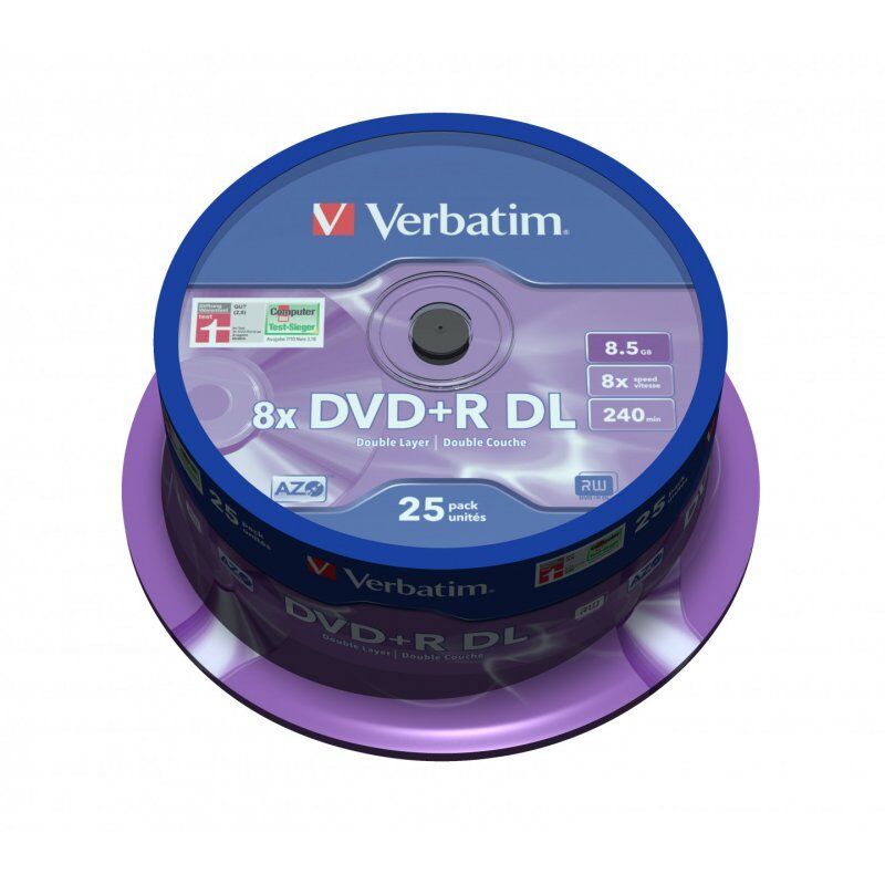 Verbatim DVD+R Double Layer 8x Matt Silver 25pk Spindle