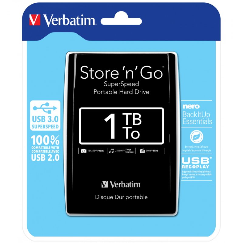 Verbatim Store 'n' Go USB 3.0 Portable Hard Drive 1TB Black