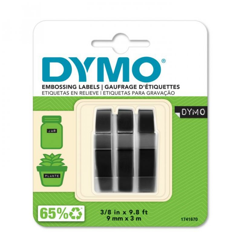DYMO Ruban d'estampage, 9 mm de large, 3 m de long, noir