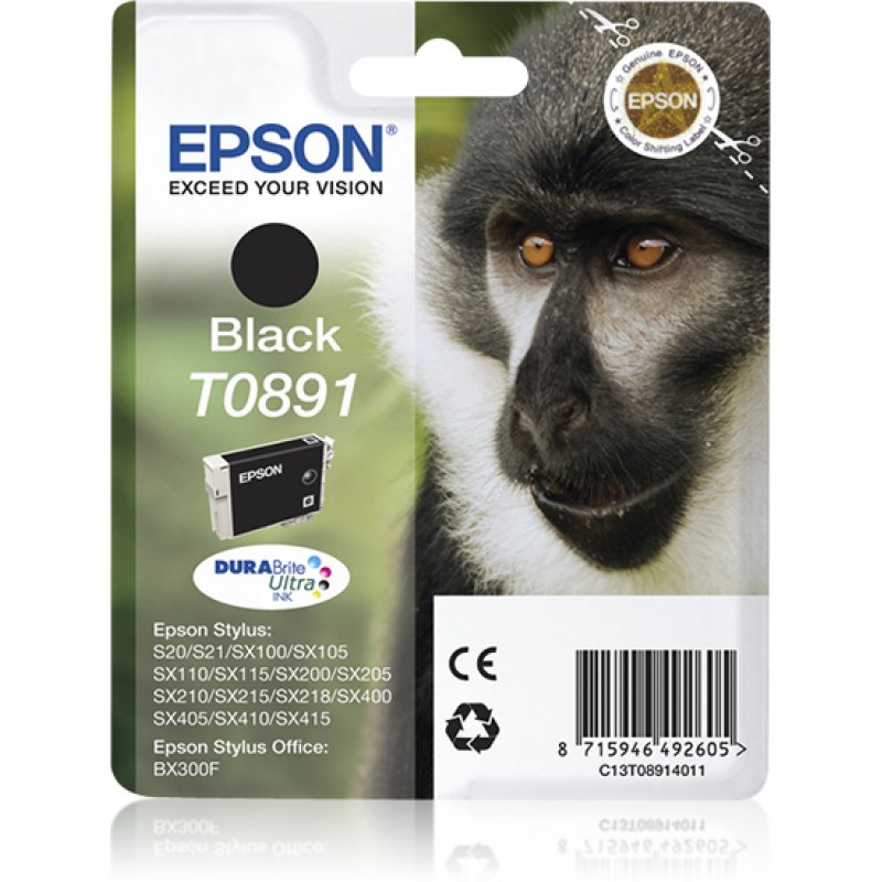 Epson Monkey Singlepack Black T0891 DURABrite Ultra Ink