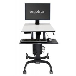 Ergotron WorkFit-C, Single HD Sit-Stand Workstation Noir, Gris Panier multimédia