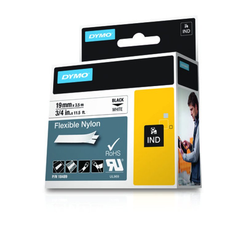 DYMO RHINO Etiquette en nylon noir/blanc, 19 mm x 3,5 m