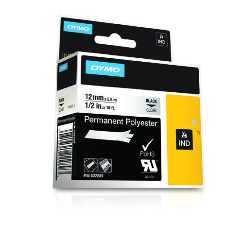DYMO RHINO Etiquette en polyester transparent, 12 mm x 5,5 m