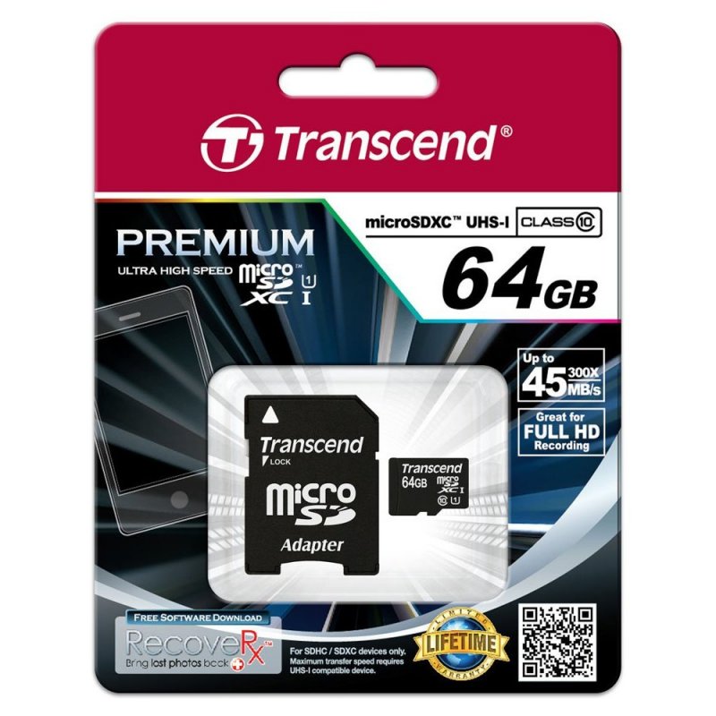Transcend TS64GUSDU1 mémoire flash 64 Go MicroSDXC MLC Classe 10