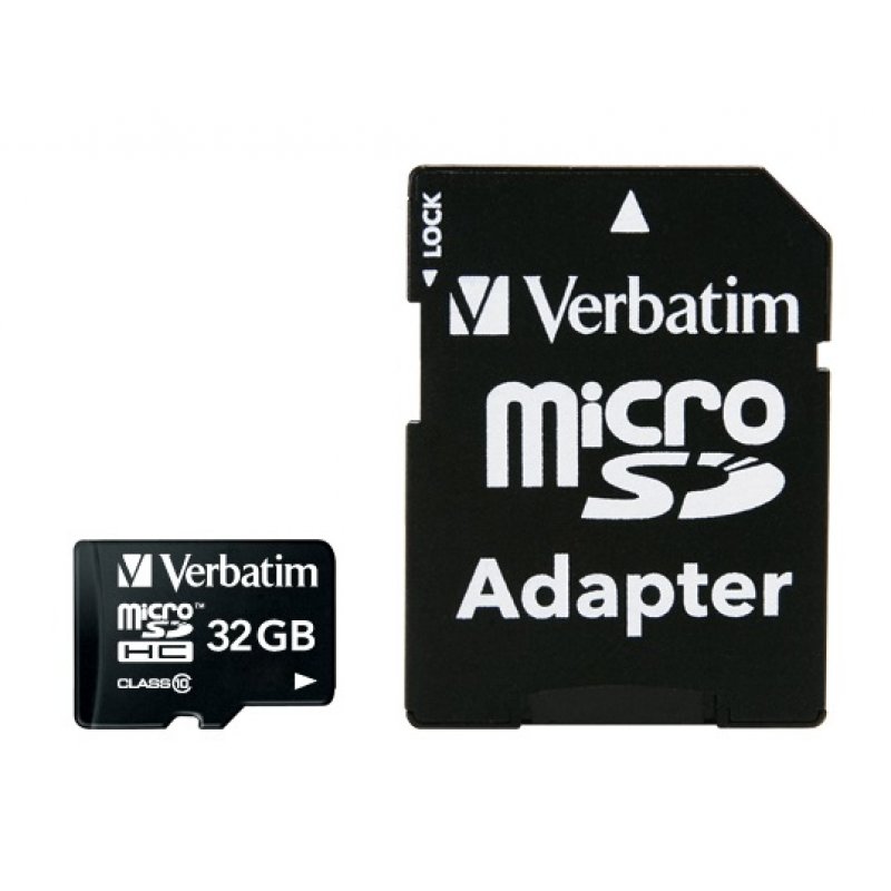 Carte mémoire Micro SD Verbatim compatible 32Go SDHC Class 10 + adaptateur