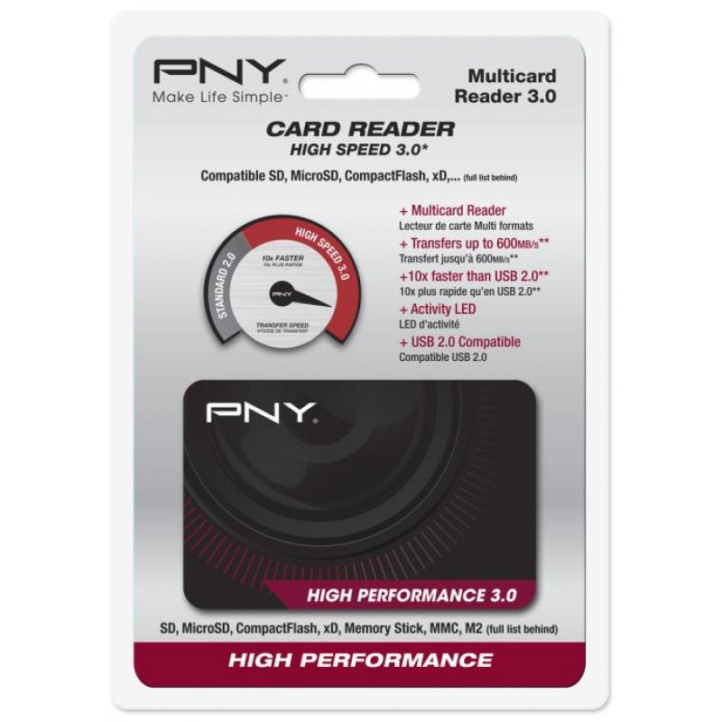 PNY High Performance Reader 3.0 lecteur de carte mémoire USB 3.2 Gen 1 (3.1 Gen 1) Noir