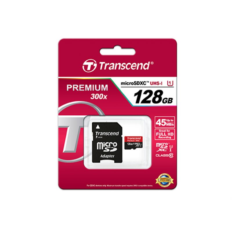 Transcend microSDXC/SDHC Class 10 UHS-I 128GB with Adapter