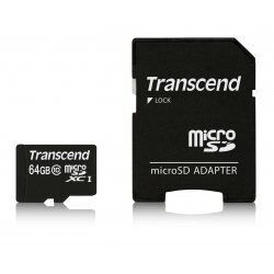 Carte mémoire Micro Secure Digital (micro SD) Transcend compatible 64Go SDXC Class 10 avec adaptateur