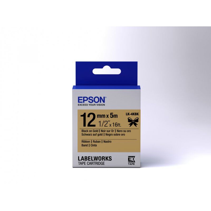 Epson Label Cartridge Satin Ribbon LK-4KBK Black/Gold 12mm (5m)