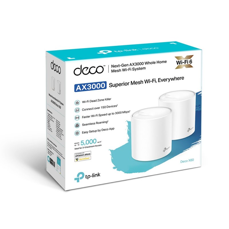 Système WiFi Mesh TP-Link compatible Deco X60 AX3000 (2 pièces)