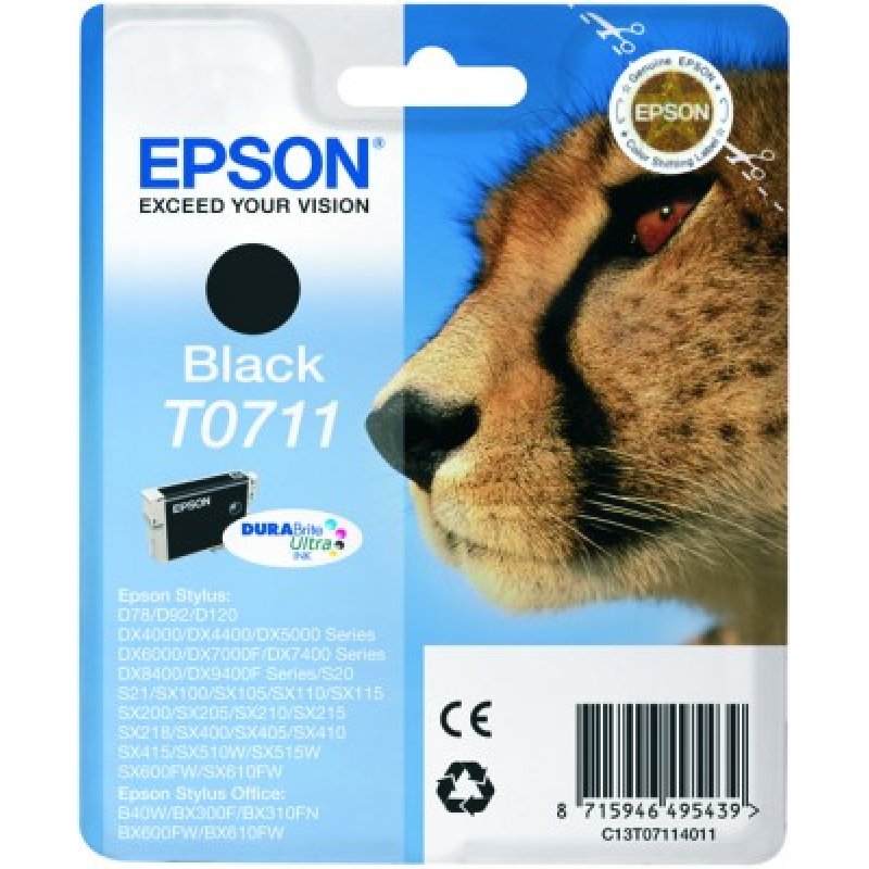 Epson Cheetah Singlepack Black T0711 DURABrite Ultra Ink