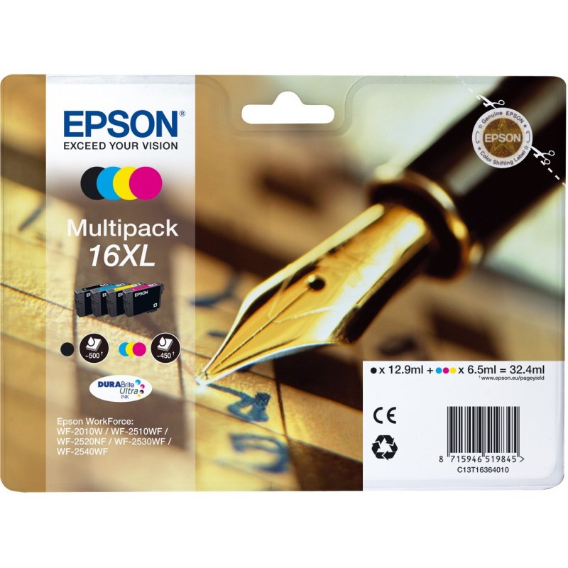 Pack 4 cartouches d'encre Epson compatible Stylo a plume 16XL