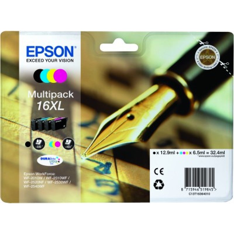 Pack 4 cartouches d'encre Epson compatible Stylo a plume 16XL
