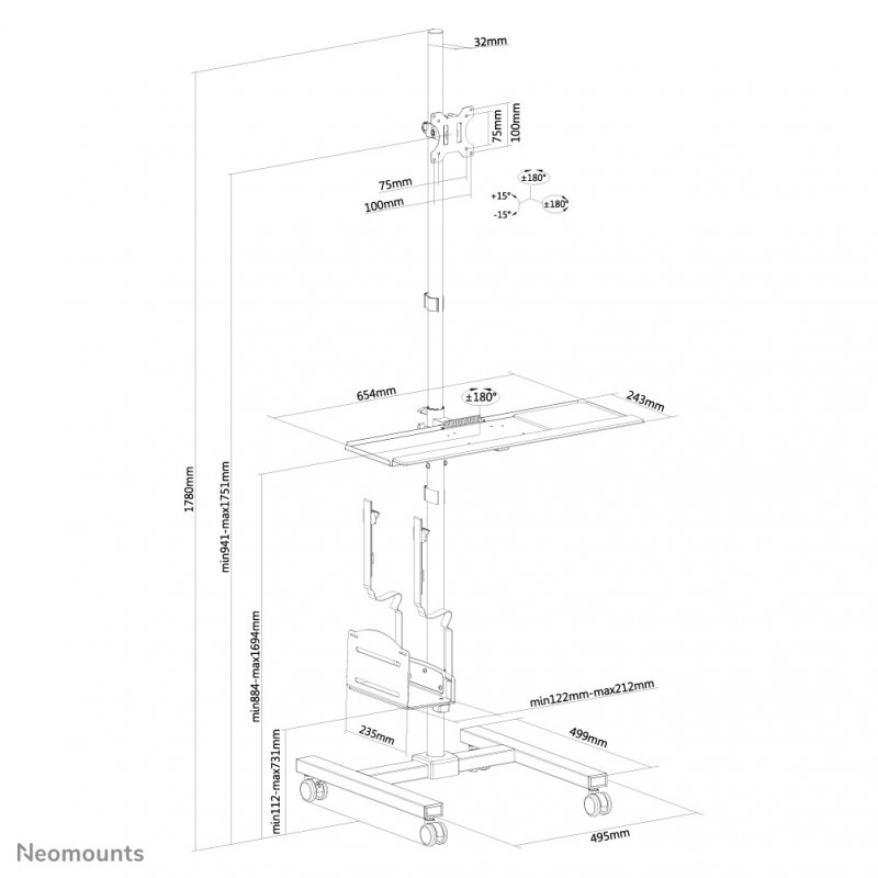 MOBILE WORKPLACE FLOOR STAND (MONITOR KB/MOUSE AND PC)
