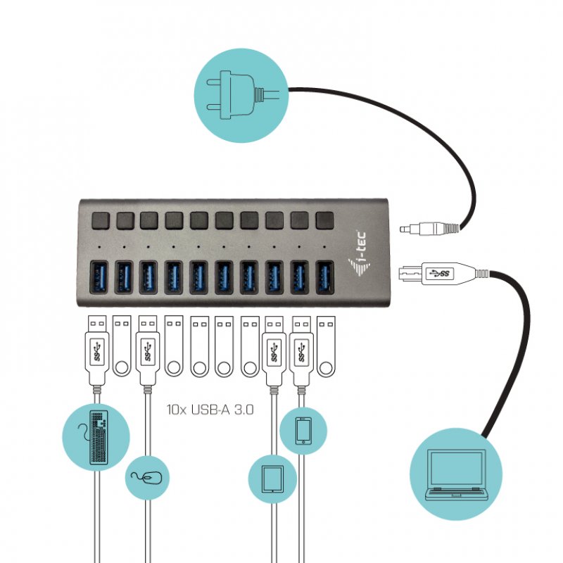 i-Tec USB 3.0 Charging HUB 10 port + Power Adapter 48 W - Hub - 10 Anschlüsse