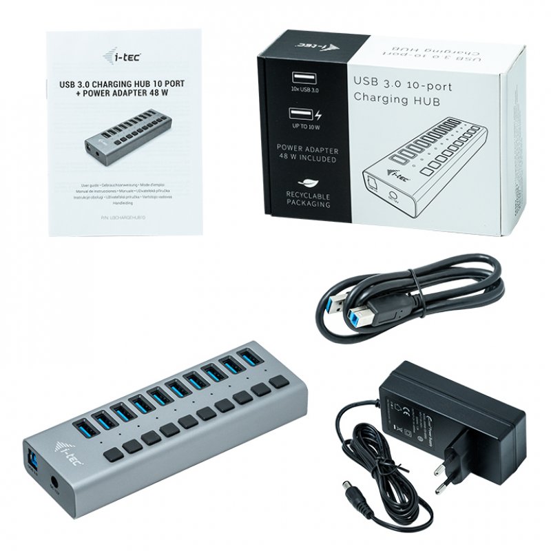 USB 3.0 Charging Hub 10 Port + Power Adapter 48W