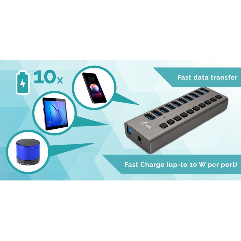 USB 3.0 Charging Hub 10 Port + Power Adapter 48W