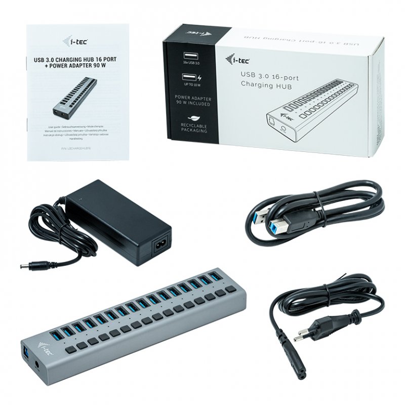 USB 3.0 Charging Hub 16 Port + Power Adapter 90W
