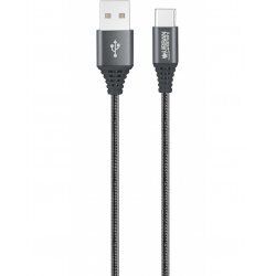 Urban Factory Braided câble USB 2 m USB 2.0 USB A USB C Gris