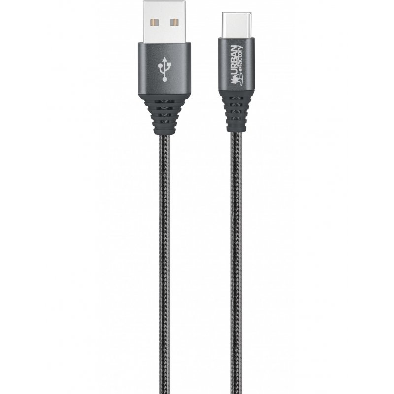 Urban Factory Braided câble USB 2 m USB 2.0 USB A USB C Gris